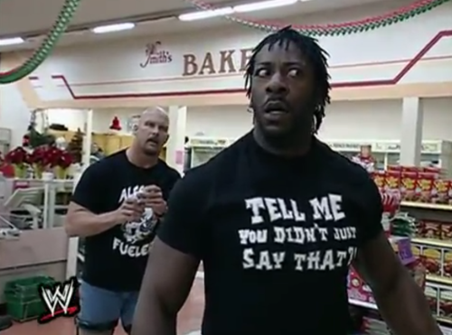 Booker T and Steve Austin brawl in a grocery store