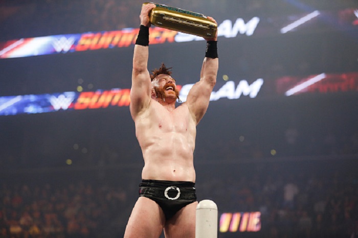 NEW YORK, NY - AUGUST 23: Sheamus celebrates his victory at the WWE SummerSlam 2015 at Barclays Center of Brooklyn on August 23, 2015 in New York City. (Photo by JP Yim/Getty Images)